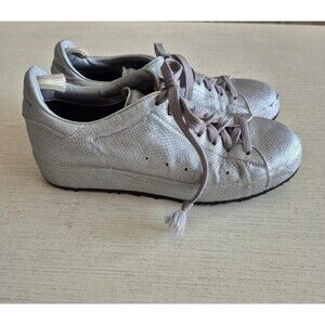 Officine Creative Ace Italian Leather Sneakers Lizard Embossed Silver Sz 37.5/7